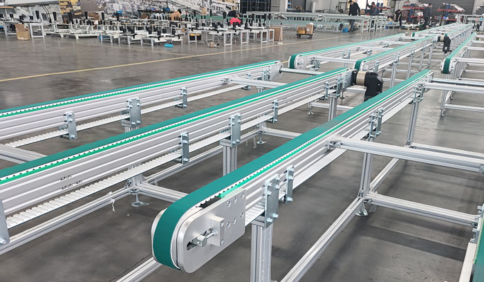 Synchronous belt conveyor line